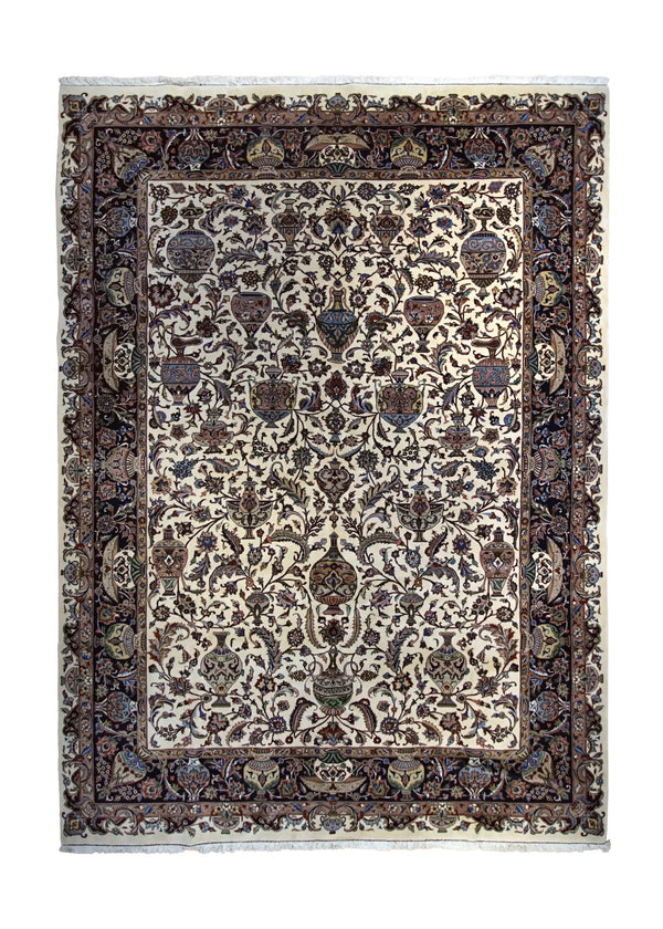 A35000 Persian Rug Moud Handmade Area Traditional 8'0'' x 11'5'' -8x11- Whites Beige Purple Floral Vase Design