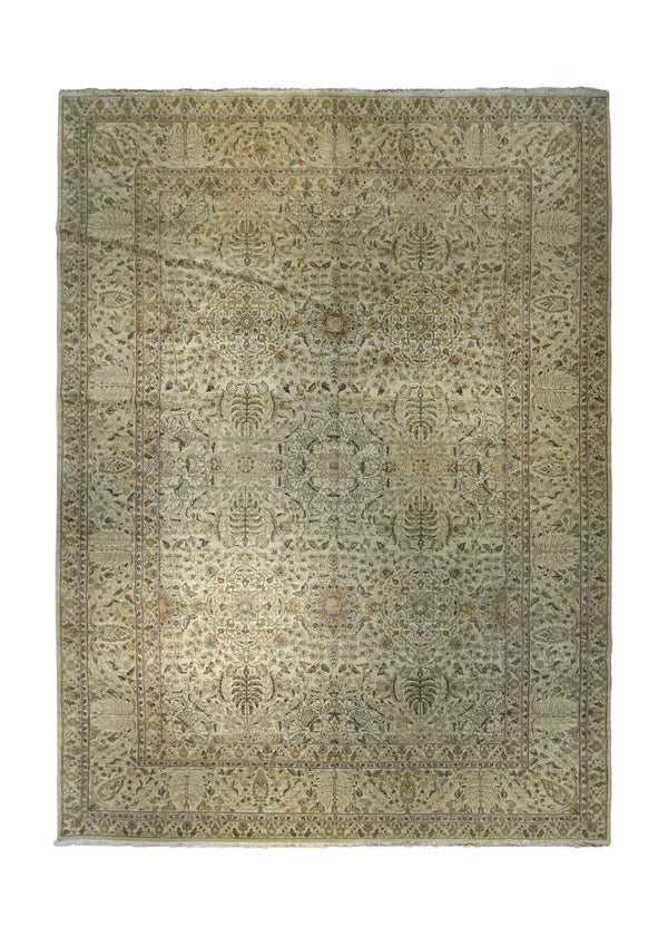 A35002 Oriental Rug Indian Handmade Area Transitional Neutral 8'10'' x 12'1'' -9x12- Green Tea Washed Floral Bhadohi Design