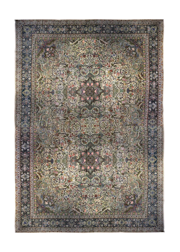 A35003 Persian Rug Tabriz Handmade Area Traditional Vintage 16'8'' x 16'11'' -17x17- Whites Beige Green Pink Floral Design