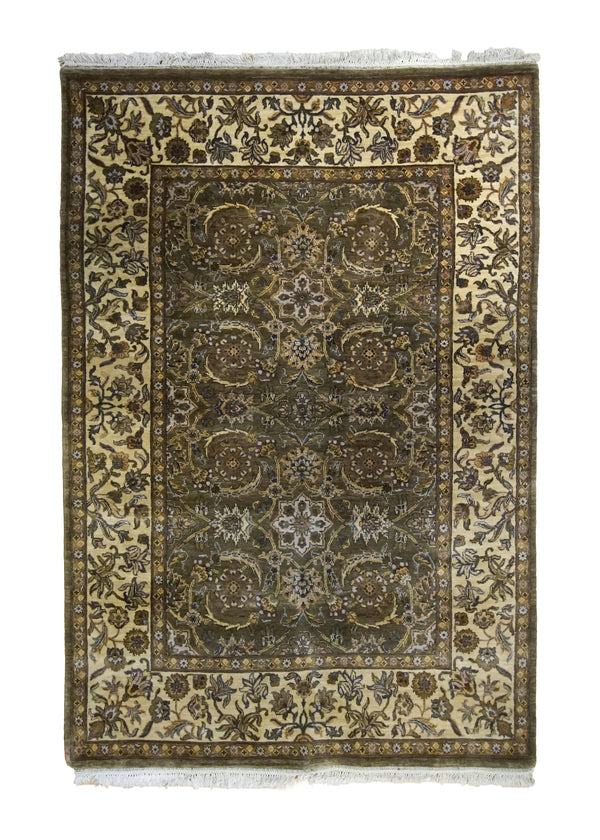 A35006 Oriental Rug Indian Handmade Area Transitional 5'10'' x 8'8'' -6x9- Green Tea Washed Floral Jaipur Design