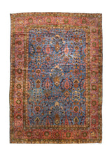 A35016 Persian Rug Sarouk Handmade Area Antique Traditional 8'7'' x 12'1'' -9x12- Blue Pink Floral Design
