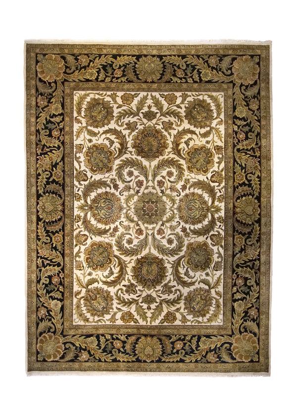 A35080 Oriental Rug Indian Handmade Area Traditional 8'11'' x 12'0'' -9x12- Green Yellow Gold Tea Washed Floral Jaipur Design