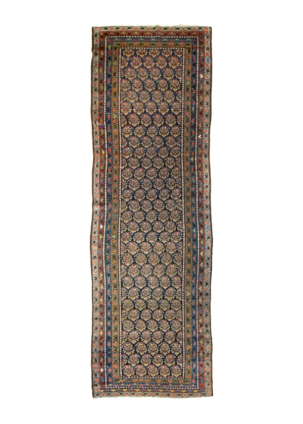 A35085 Persian Rug Kurdistan Handmade Runner Antique Tribal 3'10'' x 12'0'' -4x12- Blue Paisley Boteh Vintage Design