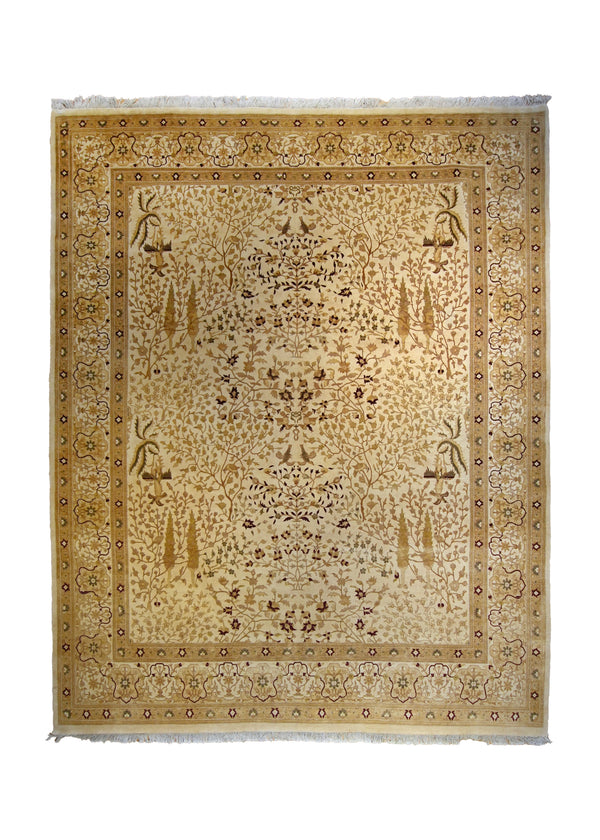 A35104 Oriental Rug Pakistani Handmade Area Transitional Neutral 8'2'' x 10'3'' -8x10- Whites Beige Yellow Gold Tree of Life Design