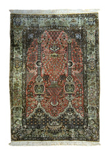 A35108 Oriental Rug Turkish Handmade Area Traditional 3'6'' x 5'2'' -4x5- Green Pink Tree of Life Prayer Rug Design