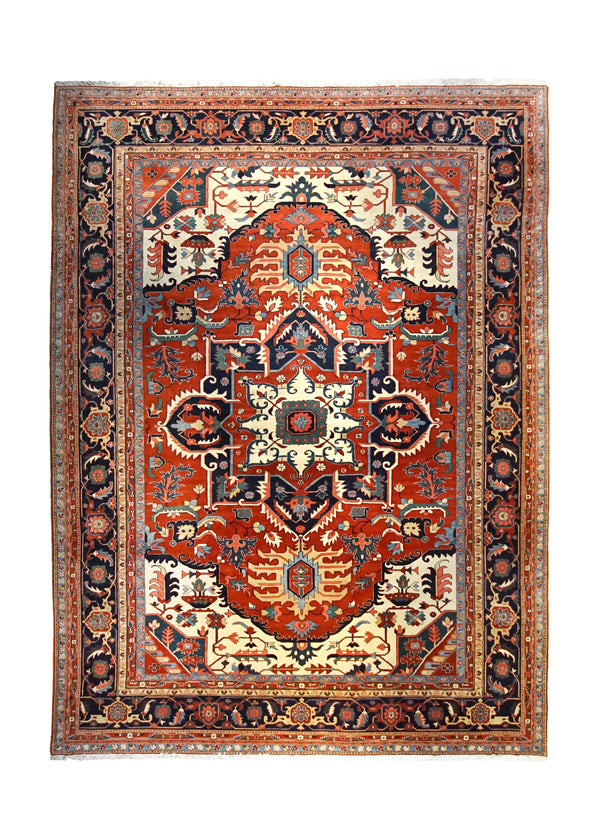 A35122 Persian Rug Heriz Handmade Area Tribal Vintage 12'8'' x 16'8'' -13x17- Red Geometric Design