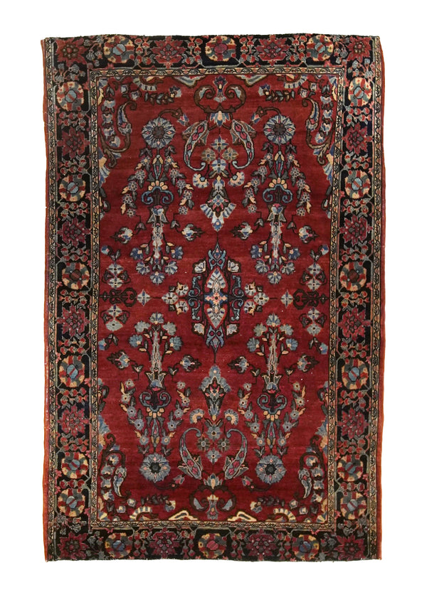 A35126 Persian Rug Sarouk Handmade Area Antique Traditional 2'11'' x 5'0'' -3x5- Red Floral Vintage Design