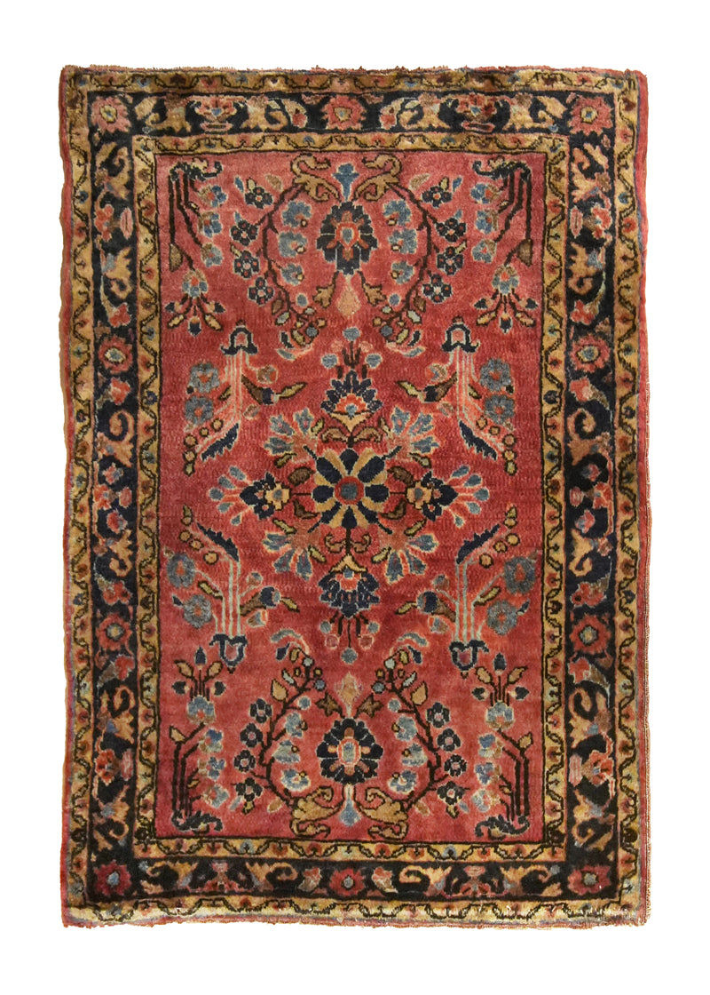 A35127 Persian Rug Sarouk Handmade Area Antique Traditional 2'1'' x 2'10'' -2x3- Red Floral Vintage Design