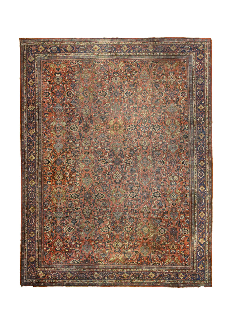 A35136 Persian Rug Mahal Handmade Area Antique Traditional 11'11'' x 15'7'' -12x16- Red Blue Floral Vintage Design