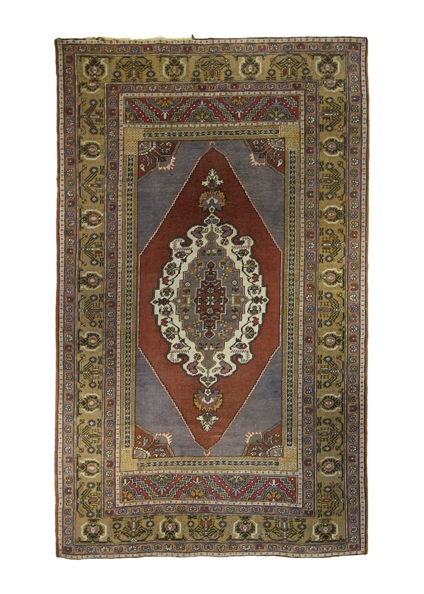 A35153 Oriental Rug Turkish Handmade Area Antique Traditional 5'7'' x 9'1'' -6x9- Red Green Geometric Open Field Design