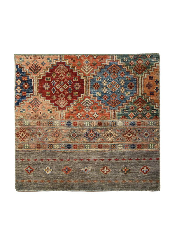 A35155 Oriental Rug Pakistani Handmade Square Transitional Tribal 2'5'' x 2'7'' -2x3- Multi-color Panel Partition Design