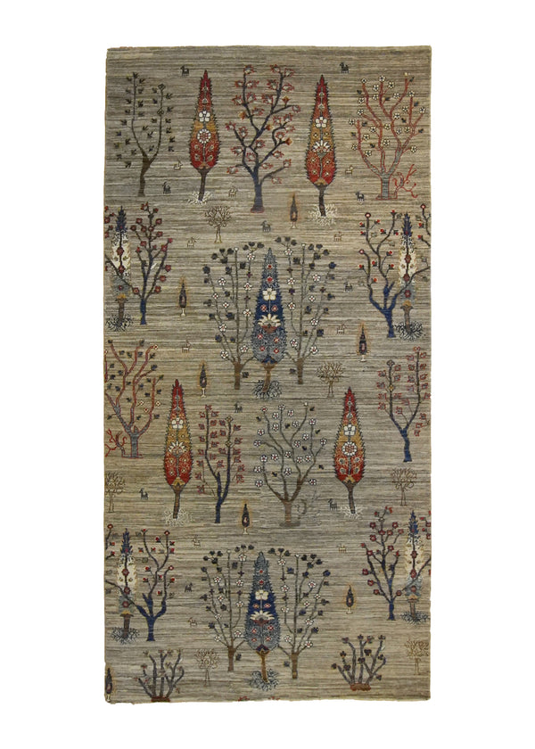 A35156 Oriental Rug Pakistani Handmade Runner Transitional Tribal 4'1'' x 8'4'' -4x8- Gray Tree of Life Lori Gabbeh Design